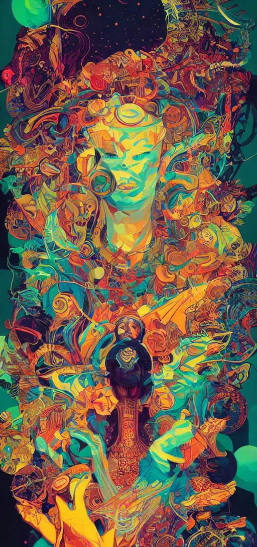 Image similar to Tristan Eaton, victo ngai, peter mohrbacher, artgerm portrait of a global consciousness. psychedelic. neon colors