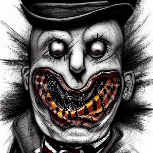 Image similar to surrealism grunge cartoon portrait sketch of Jigsaw, by michael karcz, loony toons style, freddy krueger style, horror theme, detailed, elegant, intricate