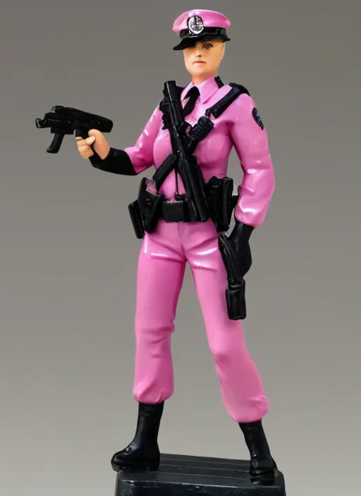 Prompt: Image on the store website, eBay, 80mm Resin figure of a police girl in pink uniforms.