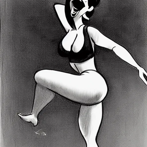 Image similar to milt kahl sketch of thick cuban girl wearing black yoga pants