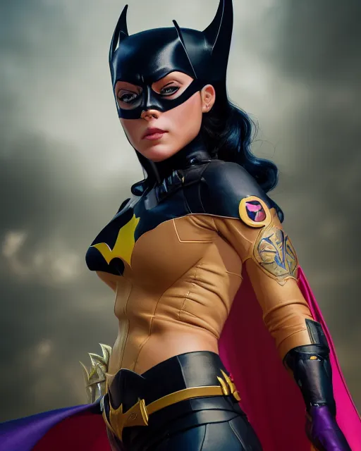 Image similar to 5 5 mm portrait photo of latina batgirl. magical atmosphere. art by artgerm and greg rutkowski. highly detailed 8 k. intricate. lifelike. soft light. nikon d 8 5 0.