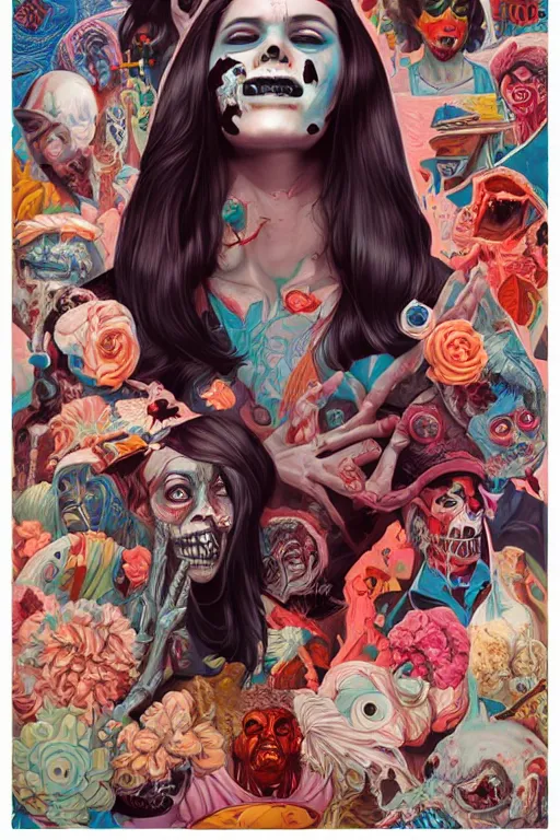 Image similar to a half zombie smiling, Tristan Eaton, victo ngai, artgerm, RHADS, ross draws