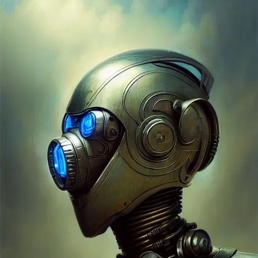 Image similar to low angle shot of a cyberpunk gazmask robot character, intricate, elegant, highly detailed, centered, digital painting, artstation, concept art, smooth, sharp focus, illustration, artgerm, Tomasz Alen Kopera, Peter Mohrbacher, donato giancola, Joseph Christian Leyendecker, WLOP, Boris Vallejo