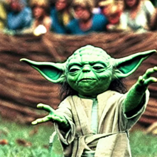 Image similar to yoda performing at woodstock