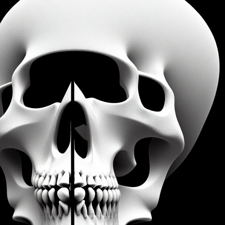 Image similar to black and white light 3D geometry, skull, matte bright highly detailed, poetic, 3D render, digital art, octane render, 8K artistic photography, photo-realistic, by Dora Maar