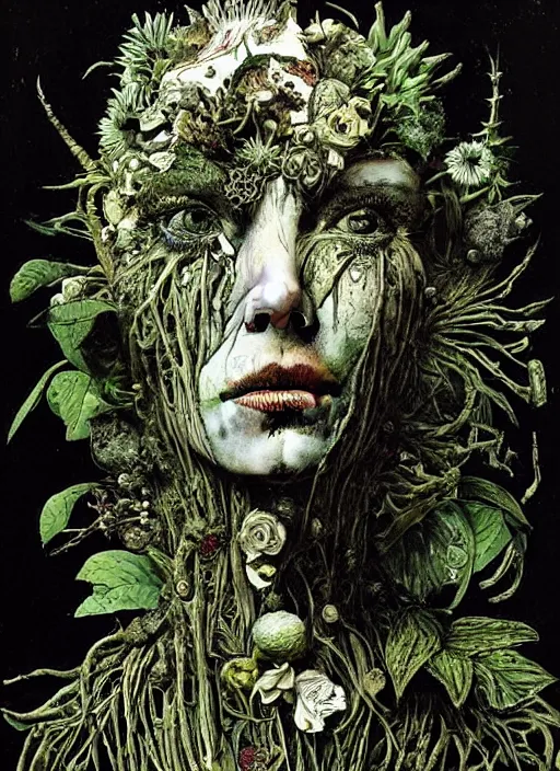 Prompt: beautiful and detailed rotten woman made of plants and many different types of flowers, muscles, intricate, organs, ornate, surreal, john constable, guy denning, dan hillier