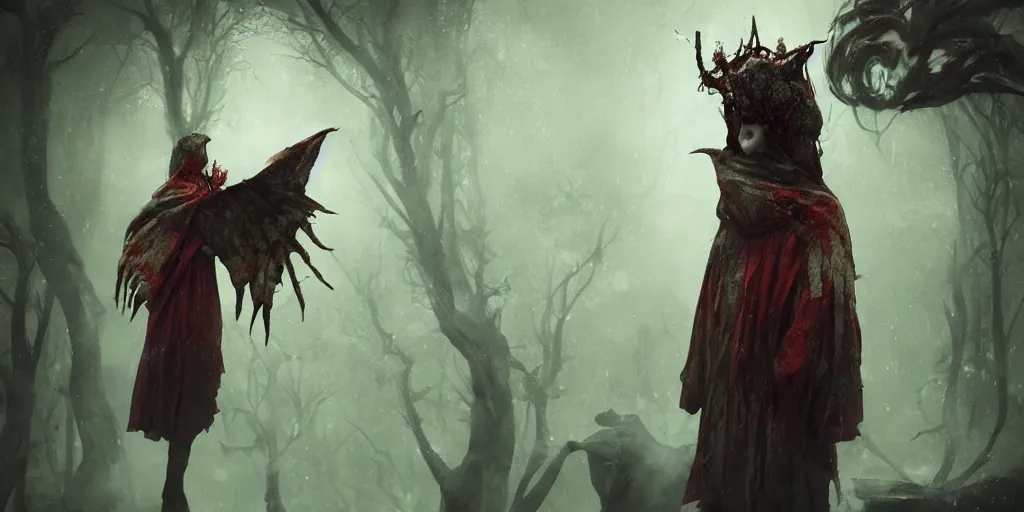 Image similar to Strange and mystical creatures scary and dangerous, concept art, inspired by Reylia Slaby, Guillermo del Toro, trending on artstation, volumetric lighting, intricate, ornate, CGsociety