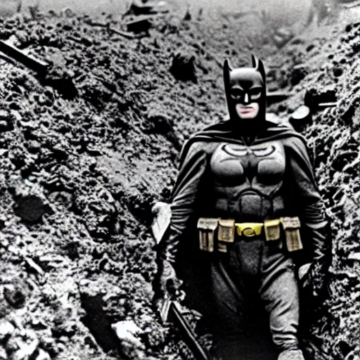 Image similar to world war i photo of batman in the trenches