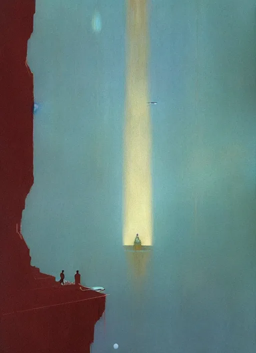 Image similar to waterfall on a space station in space Edward Hopper and James Gilleard, Zdzislaw Beksinski highly detailed