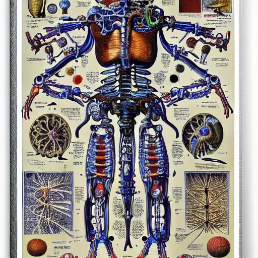 Prompt: robot anatomy by ernst haeckel, masterpiece, vivid, very detailed