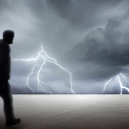 Prompt: A man trying to walk forward during a storm made of money, digital art