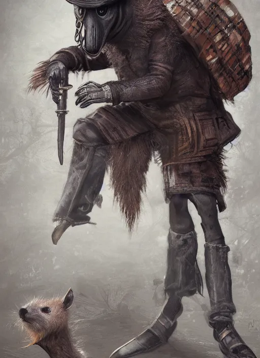 Image similar to detailed full body concept art illustration, dark soft focus, oil painting on canvas of an anthropomorphic capybara plague doctor in full intricate clothing, biomutant, dystopian, micro detail, octane render, 4K