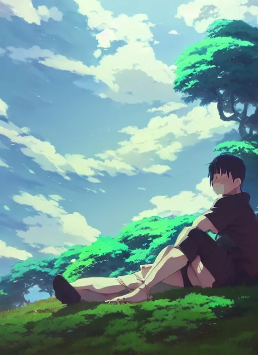 Image similar to portrait of john cena wwe, cloudy sky background lush landscape illustration concept art anime key visual trending pixiv fanbox by wlop and greg rutkowski and makoto shinkai and studio ghibli