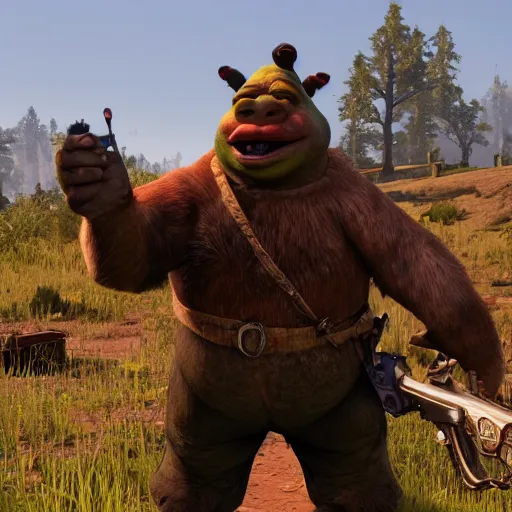 Image similar to Shrek in Red Dead Redemption 2, hyperdetailed, artstation, cgsociety, 8k