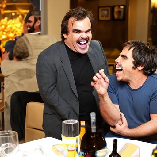 Image similar to jack black and ben stiller, laughing, candid