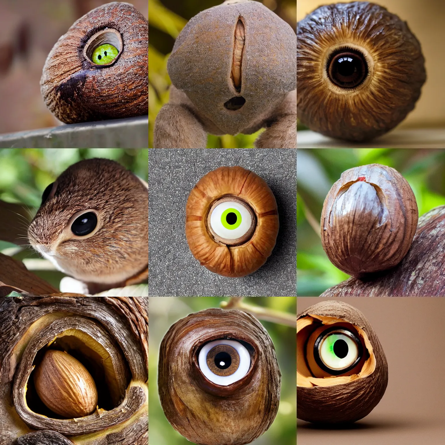 Prompt: a large nut with eyes