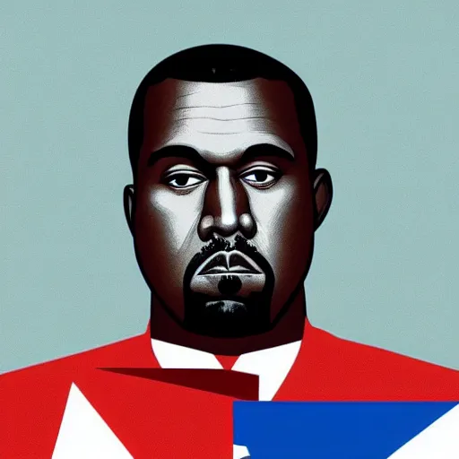 Image similar to Russian Propaganda Soviet illustrated poster of Kanye West as President standing in front of a USA America flag