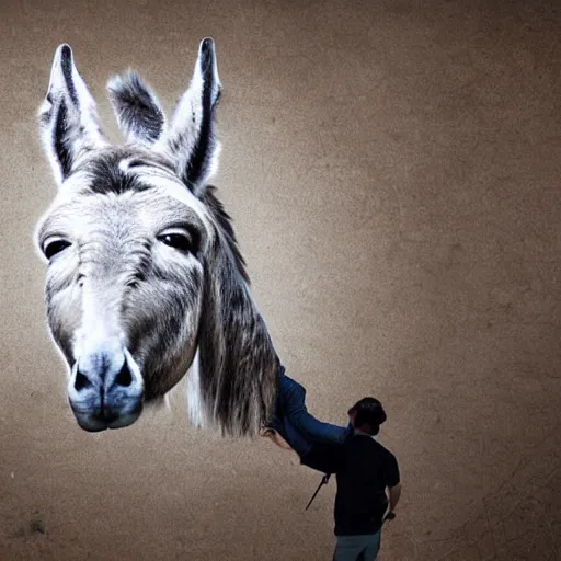 Prompt: donkey sitting on benjamin netanyahu picture, photorealistic, detailed, photograph