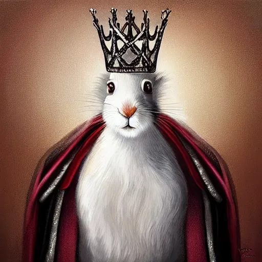 Prompt: “ an oil painting portrait of a white hare wearing medieval royal robe and an ornate crown on a dark background ” digital art, concept art, highly detailed, 3 - d 4 k, trending on art station, award winning, mark brooks,