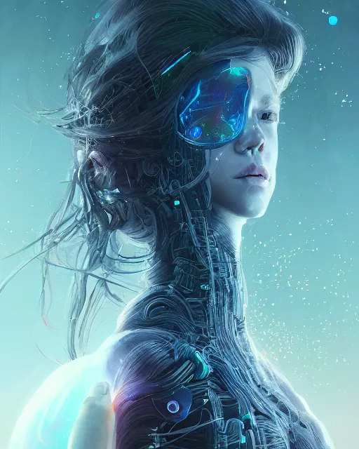 Image similar to mand with long hair finally getting samsung 2 2, sci - fi, missing panels, intricate abstract upper body intricate artwork, full body, by tooth wu, wlop, beeple, dan mumford. concept art, octane render, deviantart, greg rutkowski, cinematic, key art, hyperrealism, iridescent accents