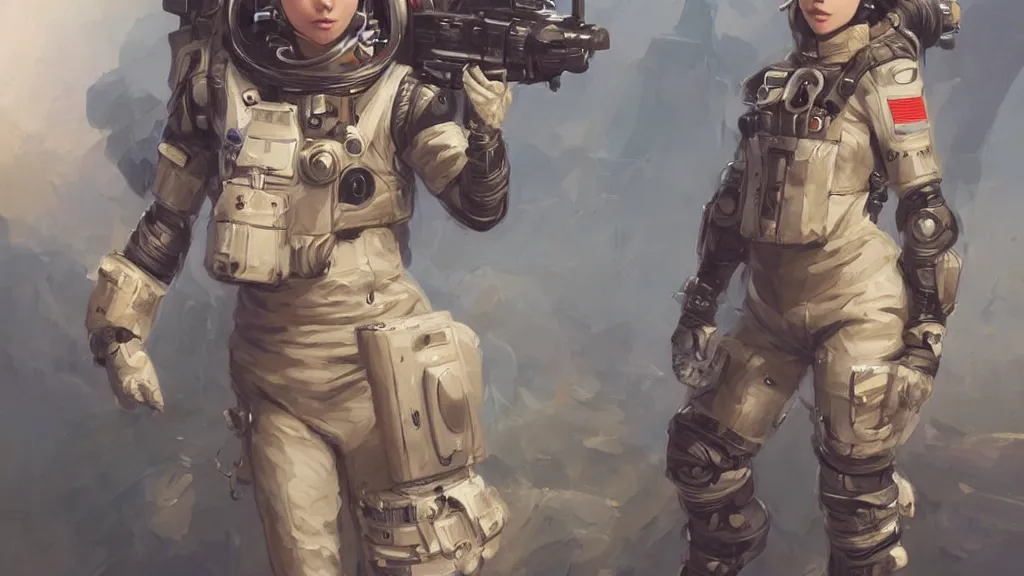 Image similar to A female military astronaut character concept art from Starfield video game, by Stanley Artgerm Lau, WLOP, Rossdraws, James Jean, Andrei Riabovitchev, Marc Simonetti, and Sakimichan, trending on artstation