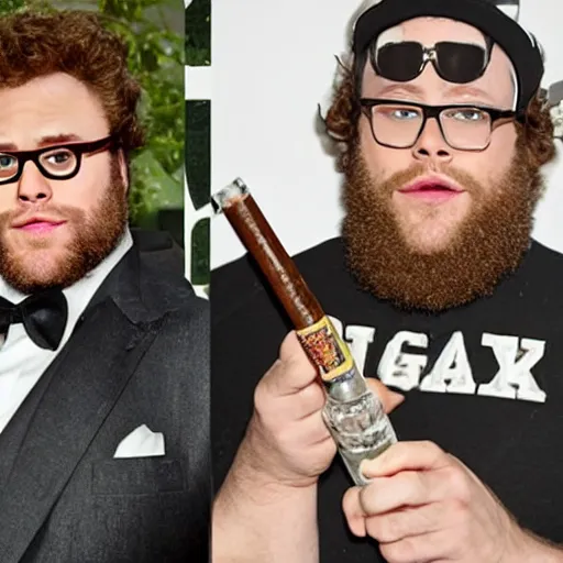 Image similar to seth rogan smoking out of a diamond bong