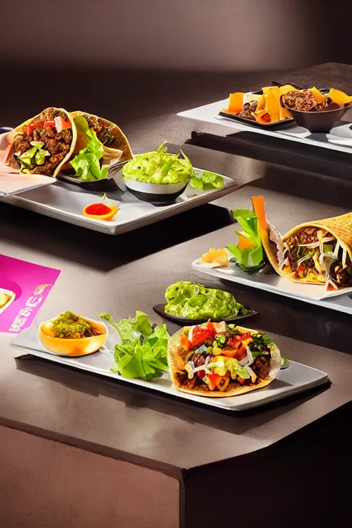 Image similar to Taco Bell served at modernist cuisine michelin restaurant, award winning food photography.