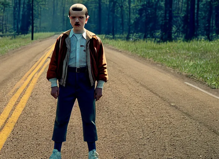 Image similar to film still of jim hopper as eleven in stranger things, 8 k