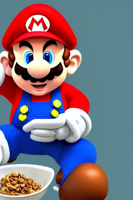 Image similar to mario holding a cereal bowl