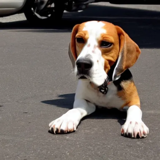 Image similar to beagle dog getting ran over by a car