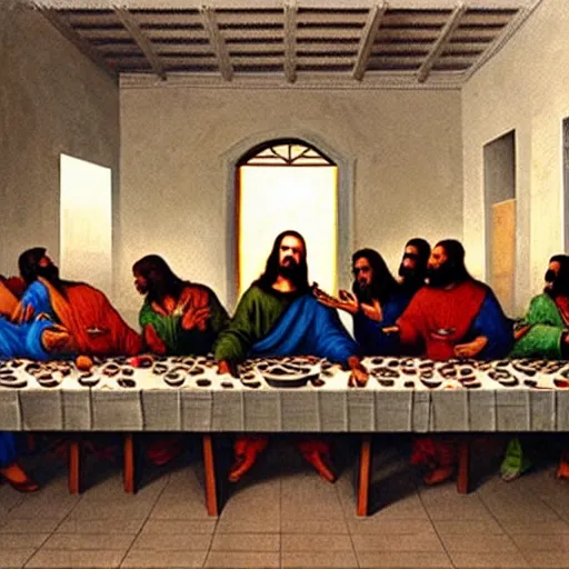 Image similar to Kanye West in the Last Supper painting