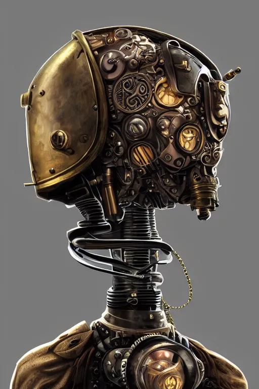 Image similar to steampunk helmet fantasy art mask robot ninja stylized digital illustration sharp focus, elegant intricate digital painting artstation concept art global illumination ray tracing advanced technology chaykin howard and campionpascale and cooke darwyn and davis jack