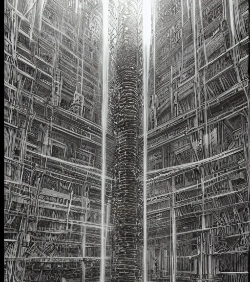 Image similar to tarkovsky scene, epic ancient tower of babylon below a woman in transparent cyber clothing, hyperrealistic, blame manga, full color, manga style, by tsutomu nihei, cyber architecture, intricate, concept art, hyper - detailed, smooth, masterpiece, epic, cinematic, high quality