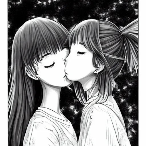 Anime Style Illustration Two Girls Kissing Stock Vector by ©Malchev  660342860