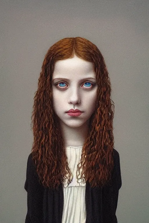 Image similar to portrait of beautiful young gothic maiden, readhead, highly detailed, artstation, illustration, art by rene magritte