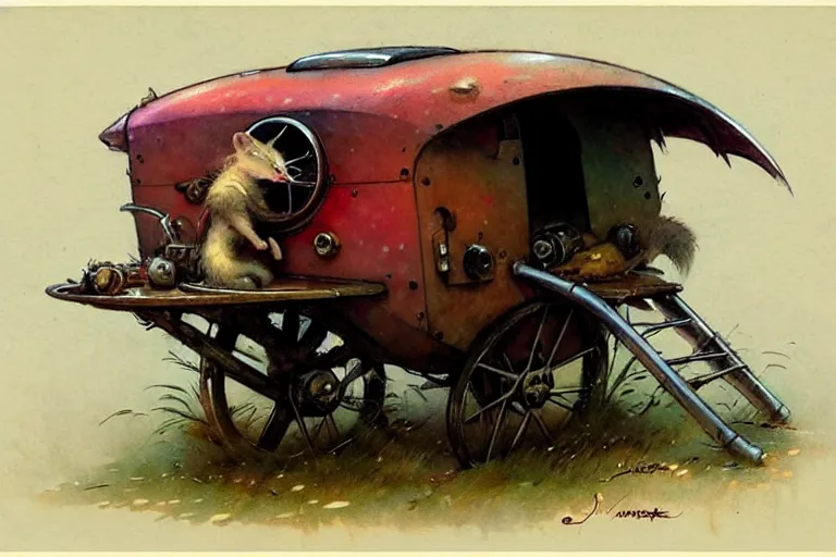 Image similar to adventurer ( ( ( ( ( 1 9 5 0 s retro future robot android rat house wagon. muted colors. ) ) ) ) ) by jean baptiste monge!!!!!!!!!!!!!!!!!!!!!!!!! chrome red