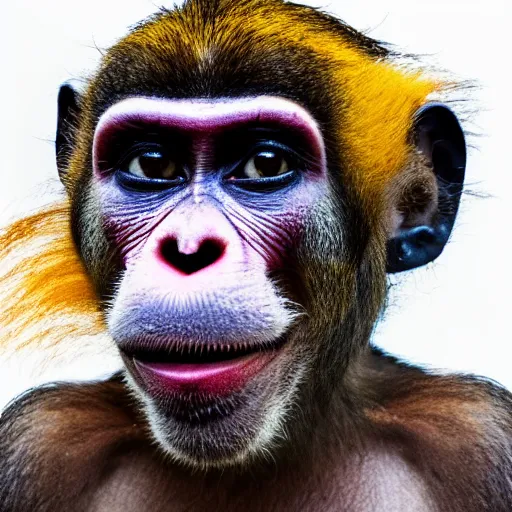 Image similar to a photo of a monkey with ( ( clown paint ) ), sidelit, a stock photo by paul harvey, shutterstock contest winner, neo - primitivism, creative commons attribution, behance hd, freakshow