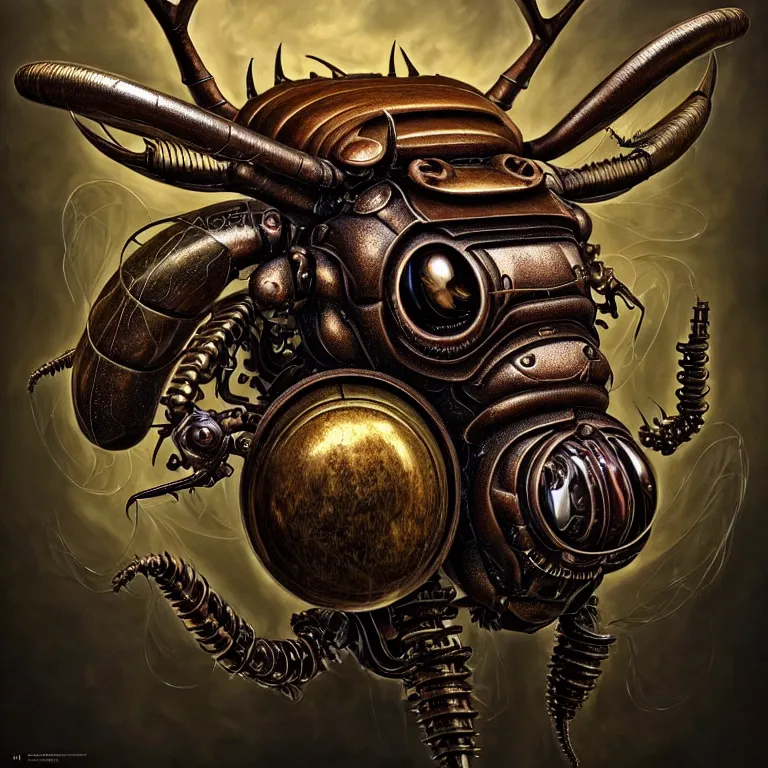 Image similar to steampunk stag beetle, biomechanical, very coherent symmetrical artwork, cinematic, 3 d model, unreal engine realistic render, 8 k, micro detail, intricate, elegant, highly detailed, centered, digital painting, smooth, sharp focus, illustration, artgerm, tomasz alen kopera, by wlop