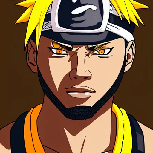 Prompt: Lebron James cosplay as Naruto, detailed digital art