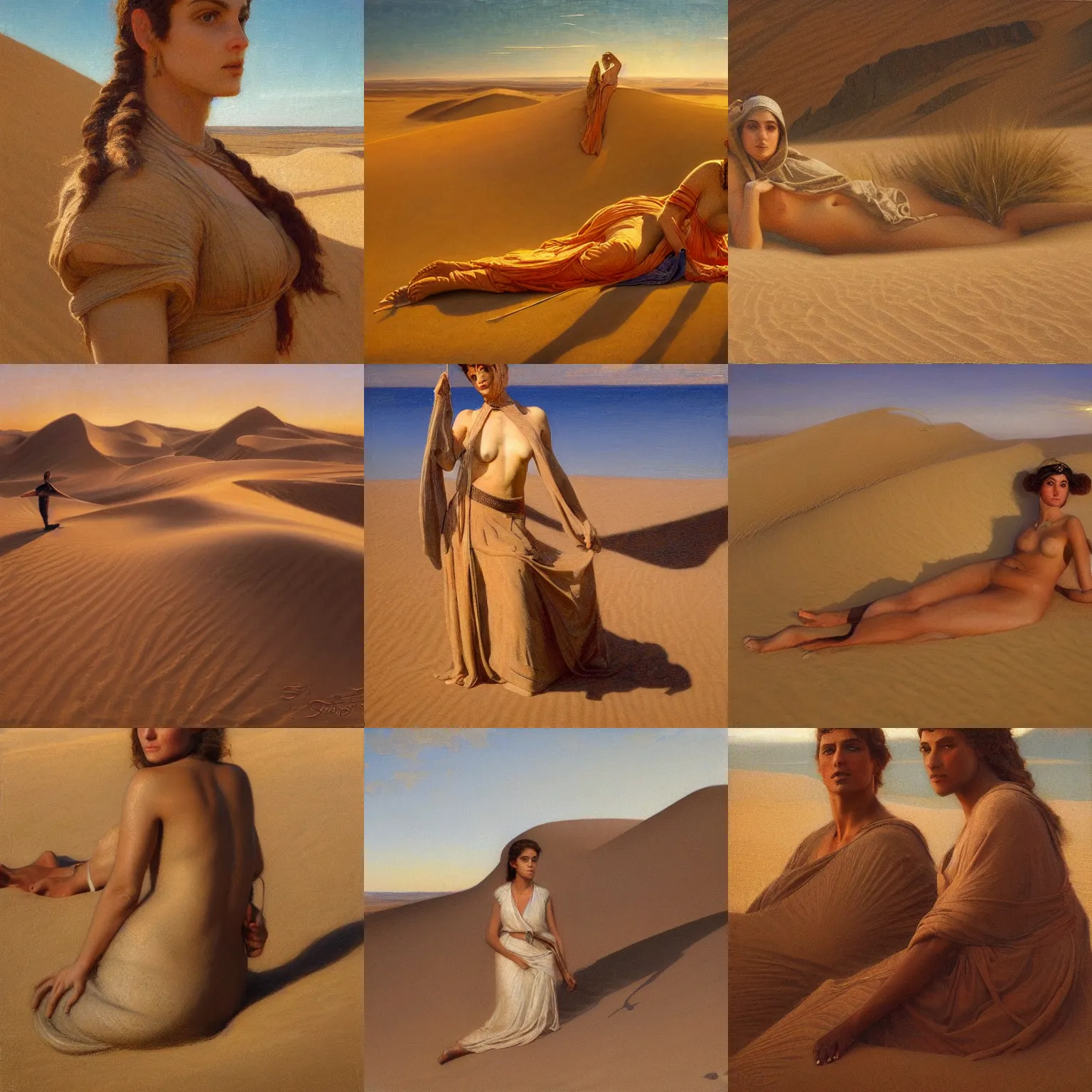 Prompt: spirit of the dunes by edwin longsden long and theodore ralli and nasreddine dinet and adam styka, masterful intricate artwork. oil on canvas, excellent lighting, high detail 8 k