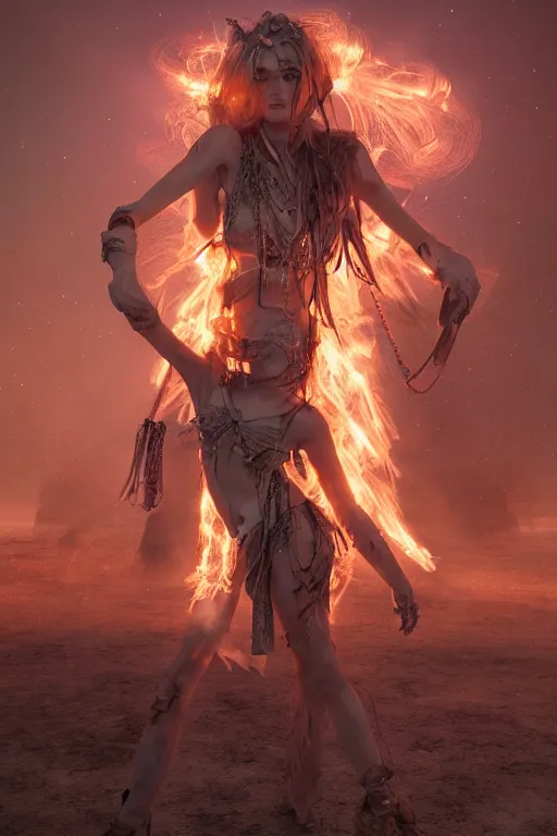 Prompt: a photo of a post apocalyptic goddess at burning man festival playa, powerful, cinematic, beautifully lit, by artgerm, by craig mullins, by galan pang, 3 d, trending on artstation, octane render, 8 k