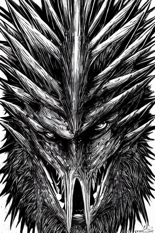 Image similar to crow monster, symmetrical, highly detailed, digital art, sharp focus, trending on art station, kentaro miura manga art style