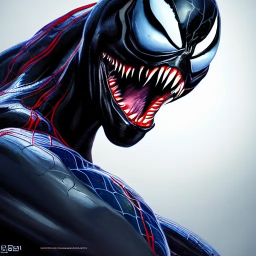 Prompt: venom from spiderman, perfect eyes, full body shot, portrait, vivid colors, elegant, concept art, sharp focus, digital art, Hyper-realistic, 4K, Unreal Engine, Highly Detailed, HD, Dramatic Lighting by Brom, trending on Artstation