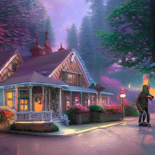 Prompt: skatepunk ,Thomas Kinkade, award winning concept art