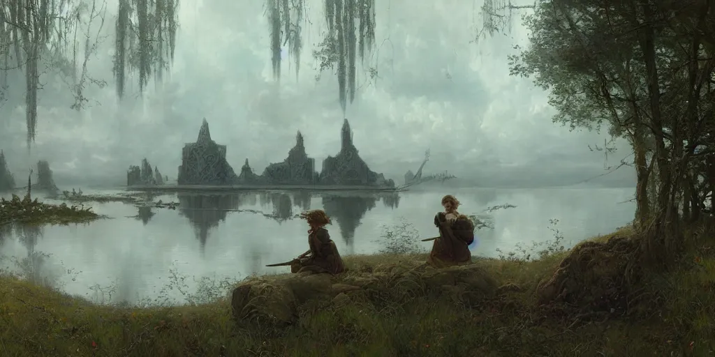 Image similar to last will inscribed on eerie lake, by Edgar Maxence and Ross Tran and Michael Whelan, cinematic, establishing shot, 8k resolution