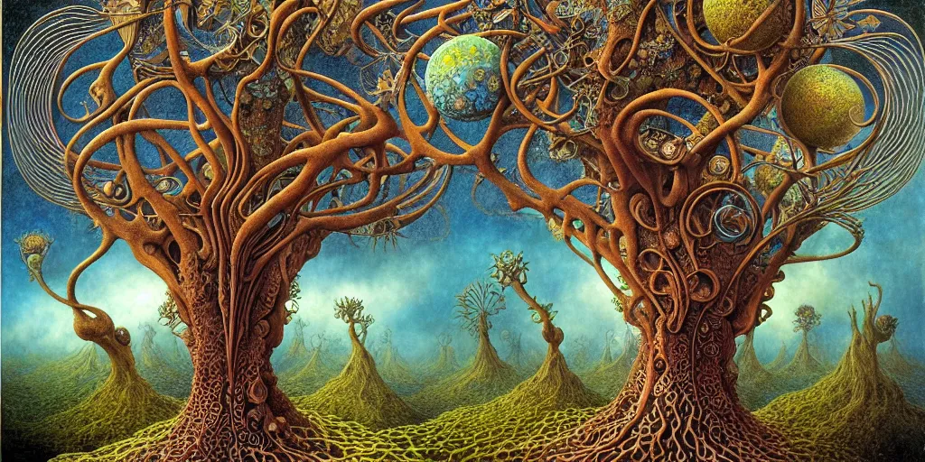 Image similar to tree of life by roger dean and andrew ferez, art forms of nature by ernst haeckel, divine chaos engine, symbolist, visionary, art nouveau, botanical fractal structures, organic, detailed, realistic, surreality