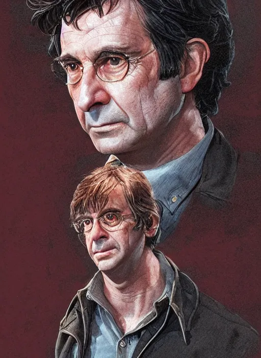 Prompt: portrait of Griffin Dunne in An American Werewolf In London (1981), highly detailed, centered, solid color background, digital painting, artstation, concept art, smooth, sharp focus, illustration, Jason Edmiston, donato giancola, Joseph Christian Leyendecker, Les Edwards, Ed Repka, WLOP, Artgerm