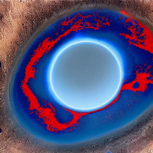 Image similar to a picture of an alien planet, circular planet, taken from orbit, dark blue planet, red narrow lava rivers, astronomical imaging