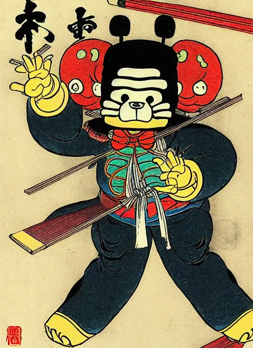 Prompt: freddy fazbear as a yokai illustrated by kawanabe kyosai and toriyama sekien