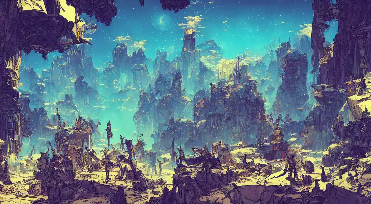 Image similar to vector wonderland bazaar zouk old egypt sky shine epic fantasy painting photoshop that looks like it is from borderlands and by feng zhu and loish and laurie greasley, victo ngai, andreas rocha, john harris